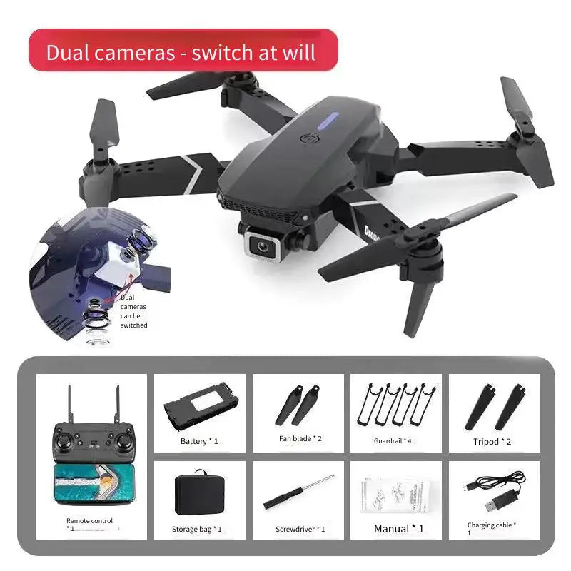 Drone Professionnel Grand Angle 4K E88 Avec Caméra HD WiFi FPV Maintien En Hauteur Pliable RC Quadrotor Pour Jouets D'enfants - Uknowucme