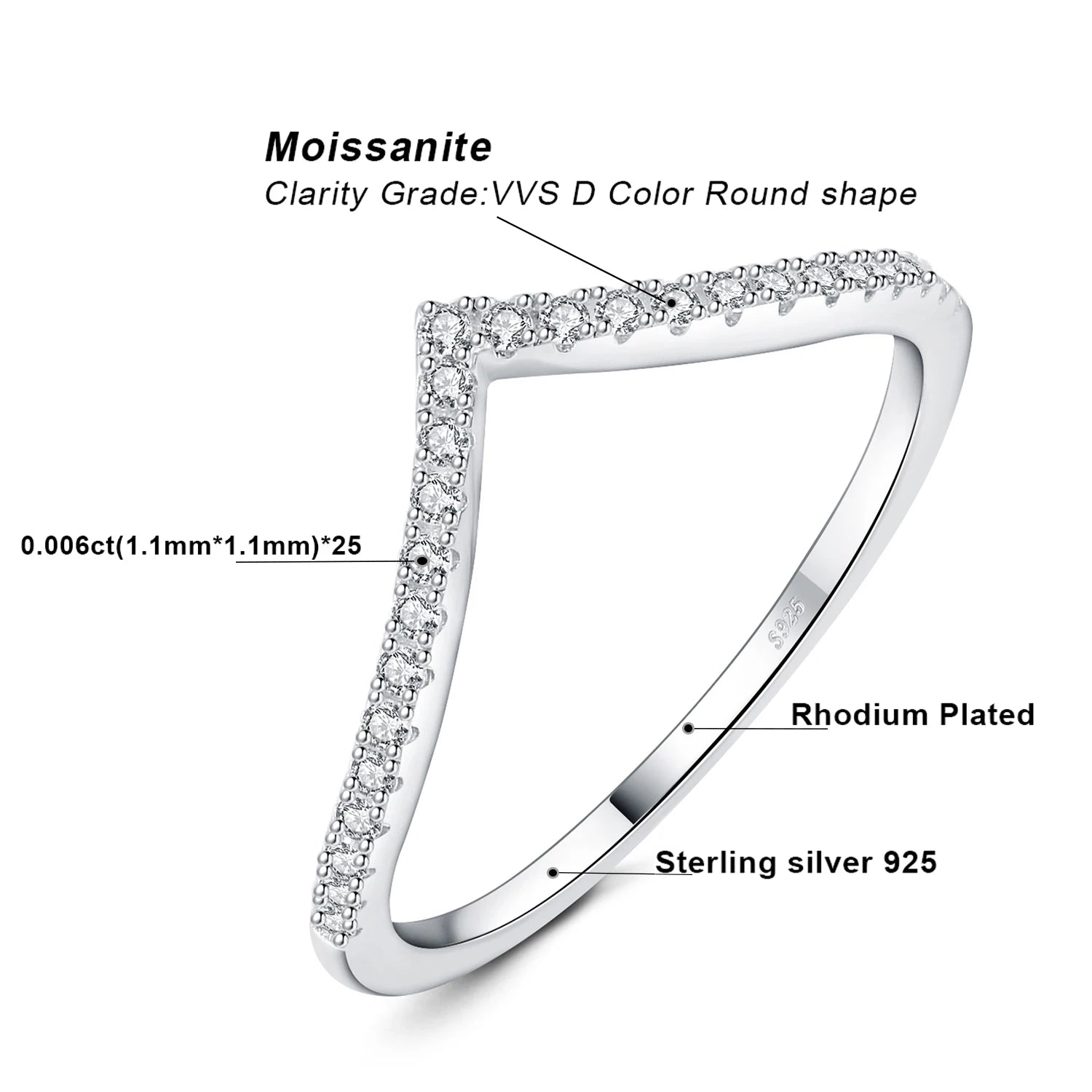 JewelryPalace Moissanite D Color Round Cut 925 Sterling Silver V Shape Stackable Wedding Ring for Woman Yellow Rose Gold Plated - Uknowucme