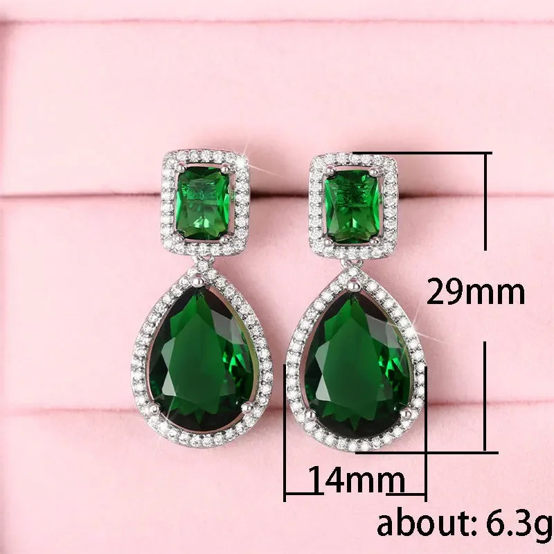2025 Geometric Green CZ Sparkling Cubic Zirconia Earrings, Suitable for Women's Wedding Parties, Elegant  Jewelry - Uknowucme
