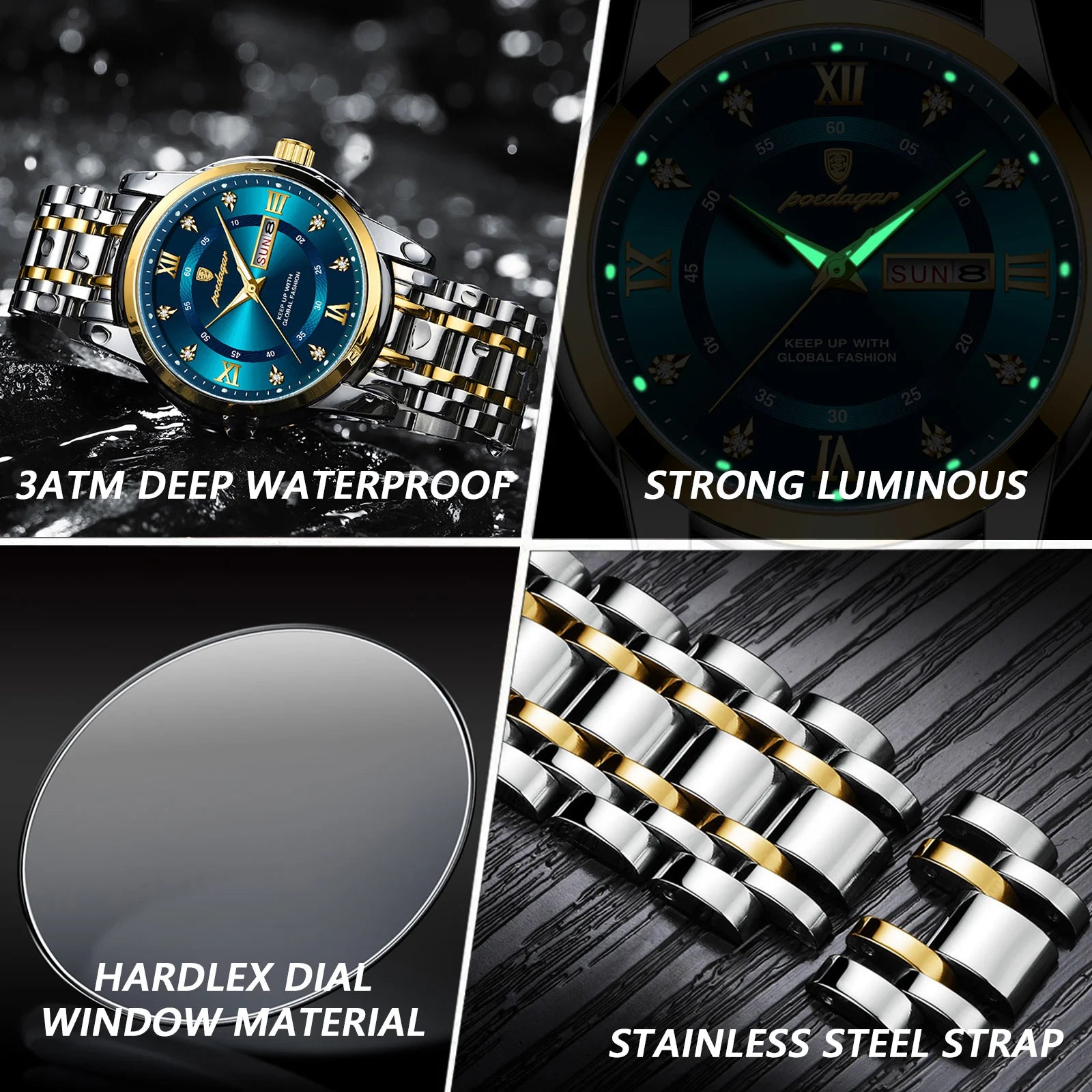POEDAGAR Luxury Trendy Watch for Men Waterproof Luminous Date Week Man Watch Business Quartz Stainless Steel Men's Watches Reloj - Uknowucme