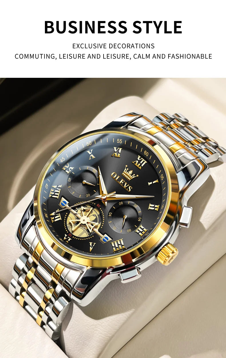 OLEVS 2859  Men's Quartz Watch With Steel Band Timing Function - Uknowucme