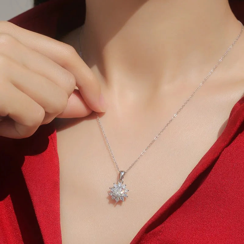 925 Sterling Silver Necklace Pendant 100% Real Moissanite For Women Fashion Clavicle Chain Necklaces Wedding Party Jewelry Gift - Uknowucme