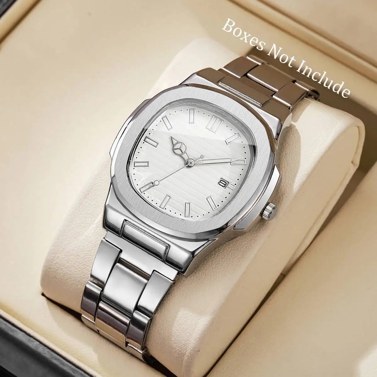 Fashion Square Men Business Watches Luxury Stainless Steel Strap Quartz Watch with Calendar For Mens Clock（Without Box） - Uknowucme