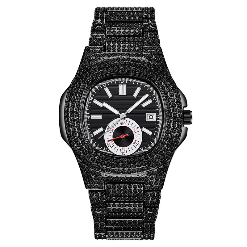 New Hip Hop Watches For Men Reloj Hombre Fashion Alloy Band Diamond Calendar Gifts Quartz Wristwatches Relogios Masculino 2024 - Uknowucme