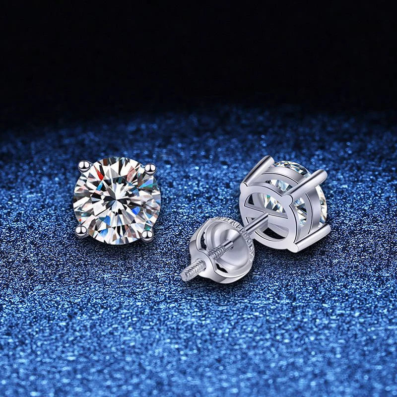 NeeTim 2 Carat Moissanite Earrings Studs for Women Men Screw Thread Ear Stud 925 Solid Silver With White Gold Plated Jewelry - Uknowucme