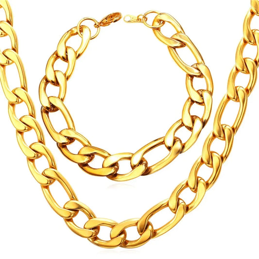 Fashion Stainless Steel Figaro Necklace Bracelet Sets for Women Men Punk Style Jewlery Sets  Hot Sale Birthday Jewlery Gifts - Uknowucme