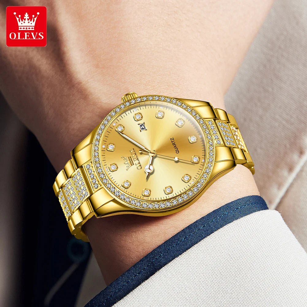 OLEVS Original Fashion Quartz Watch for Men Stainless Steel Waterproof Calendar Luminous High Quality Fashion Wrist Watch Men - Uknowucme