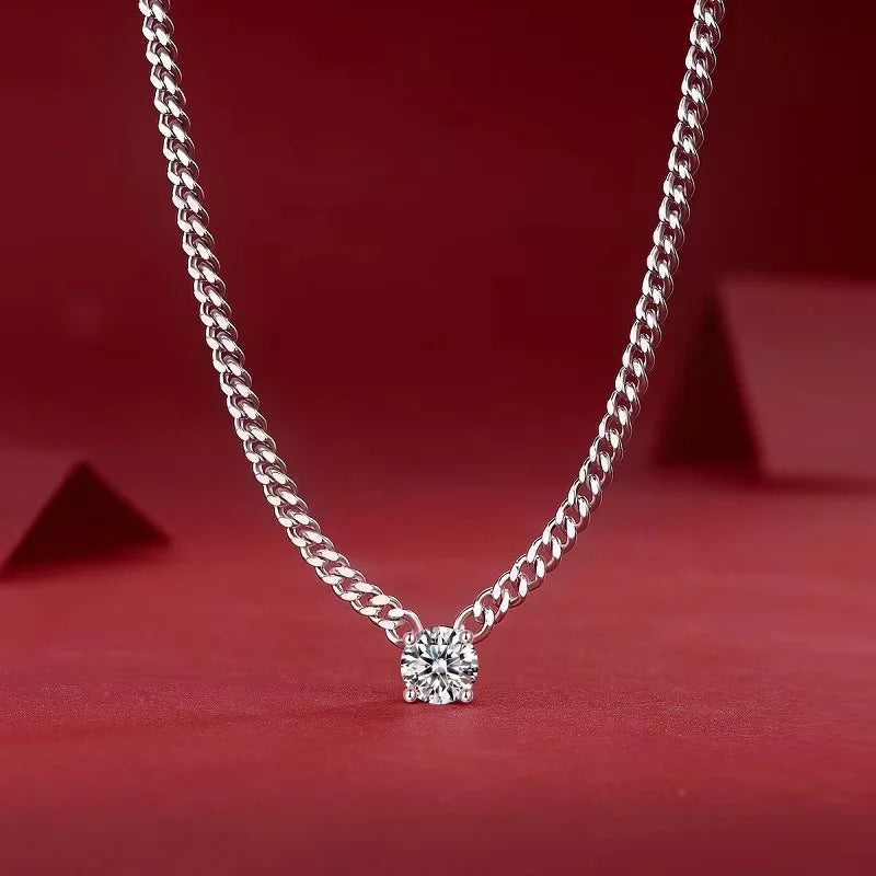 1ct D VVS1 Moissanite Cuban Chain Neklace Women Men 925 Sterling Silver Iced Diamond Link Necklace Pass Tester with Gra Gift