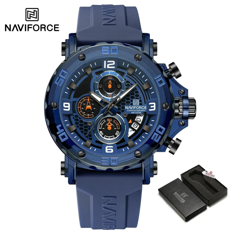 NAVIFORCE Men's Quartz Watch Fashion Trend 5ATM Waterproof Male Watches Chronograph Luminous Hands Silicone Strap Lightweight - Uknowucme