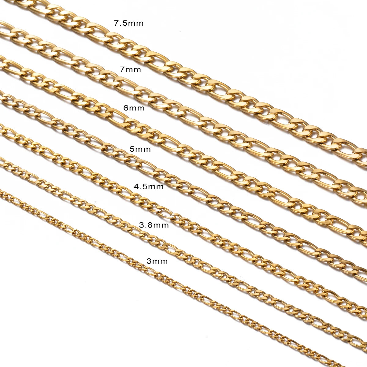 1 piece 8-40 Inches Gold Color Figaro Chain Necklace 3-7.5MM Stainless Steel Figaro Link Chain for Men Women - Uknowucme