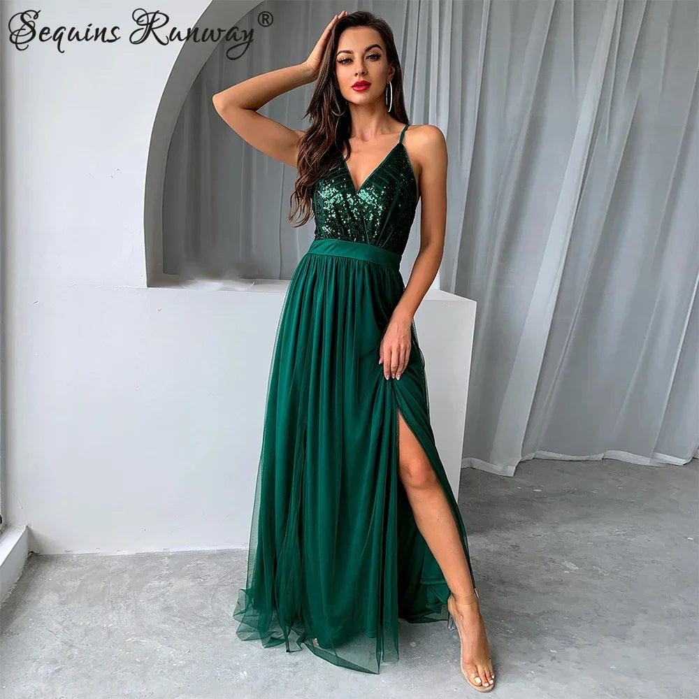 Sexy backless slip Sequin corset maxi summer dress women mesh long bodycon red Christmas party dress bridesmaid evening dresses - Uknowucme