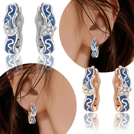 Original Blue Star Moon Earrings Rose Gold Set 925 Sterling Silver Earrings Jewelry Women Luxury Engagement Accessories - Uknowucme