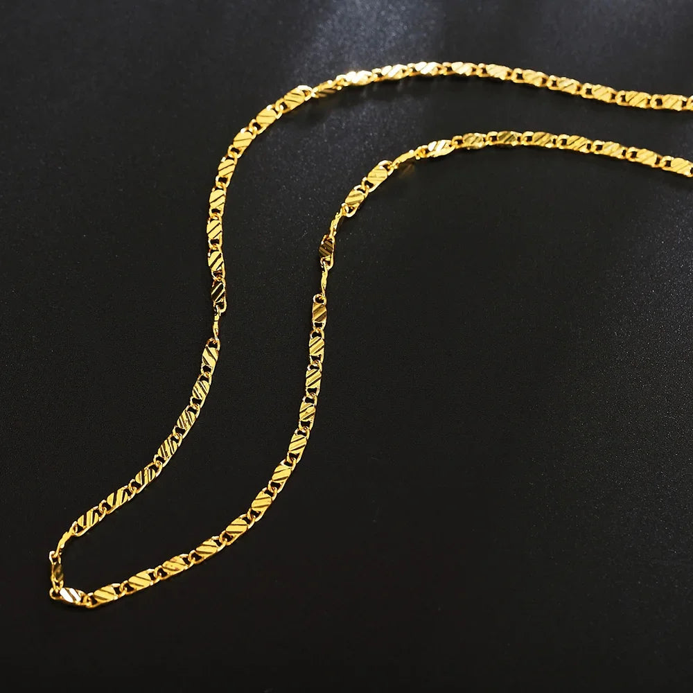 Fashion 18k Gold Necklace 2MM 16/18/20/22/24/26/28/30 Inch Side Chain Necklace For Women Men Jewelry 925 Silver Necklace - Uknowucme