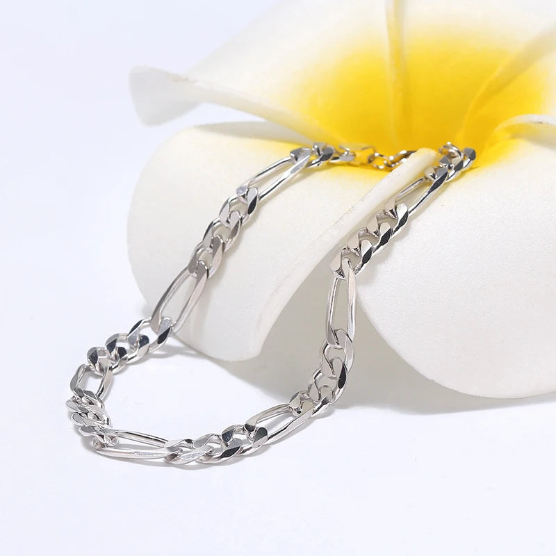 ORSA JEWELS Real 925 Sterling Silver Figaro Bracelets for Women 14K Gold Plated 3.3mm Figaro Link Chain Bracelets Jewelry SB66 - Uknowucme