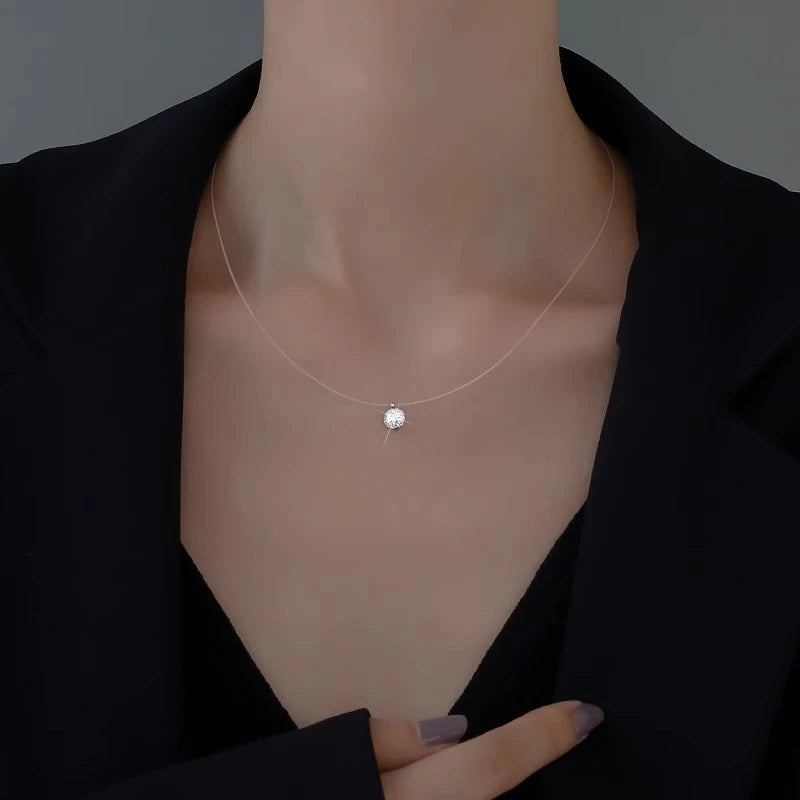 925 Silver 8mm 2ct Moissanite Pendant Necklace for Women Jewelry Adjustable Invisible Fish Line Chain Collar 1ct 0.5ct Diamond - Uknowucme