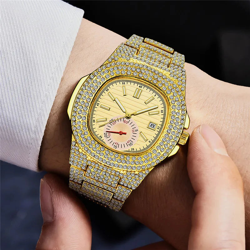 New Hip Hop Watches For Men Reloj Hombre Fashion Alloy Band Diamond Calendar Gifts Quartz Wristwatches Relogios Masculino 2024 - Uknowucme