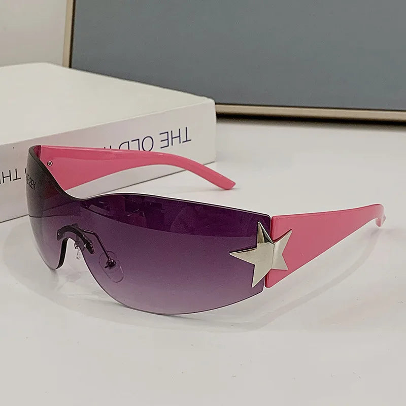 New Fashion Rimless Y2K Sunglasses For Women Men Trendy 2000'S Sun Glasses Punk One Piece Goggles UV400 Oculos De Sol - Uknowucme