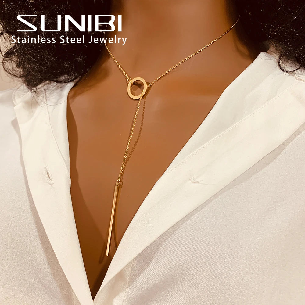 SUNIBI Fashion Stainless Steel Necklace for Woman Personality Infinity Cross Pendant Gold Color Necklaces on Neck Women Jewelry - Uknowucme