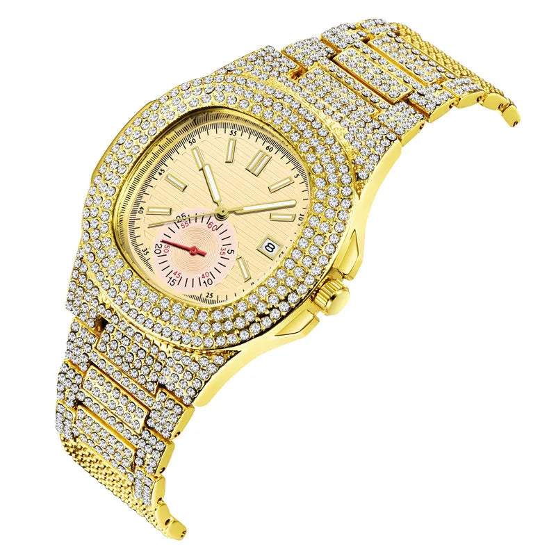 New Hip Hop Watches For Men Reloj Hombre Fashion Alloy Band Diamond Calendar Gifts Quartz Wristwatches Relogios Masculino 2024 - Uknowucme