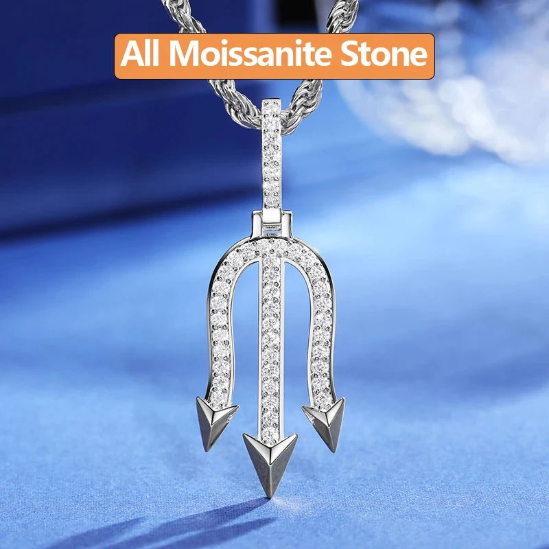 925 Sterling Silver Moissanite Three-pronged Poke Pendant Nordic Viking Poseidon Simple Style For Women Men Fine Jewelry Gifts - Uknowucme
