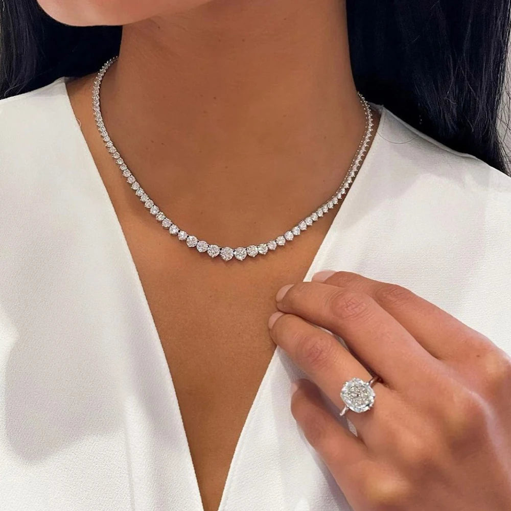 Moissanite Tennis Necklace for Women S925 Sterling Silver Plated Gold 1.2 Carat Diamond Chain Necklaces Wedding Party Jewelry - Uknowucme