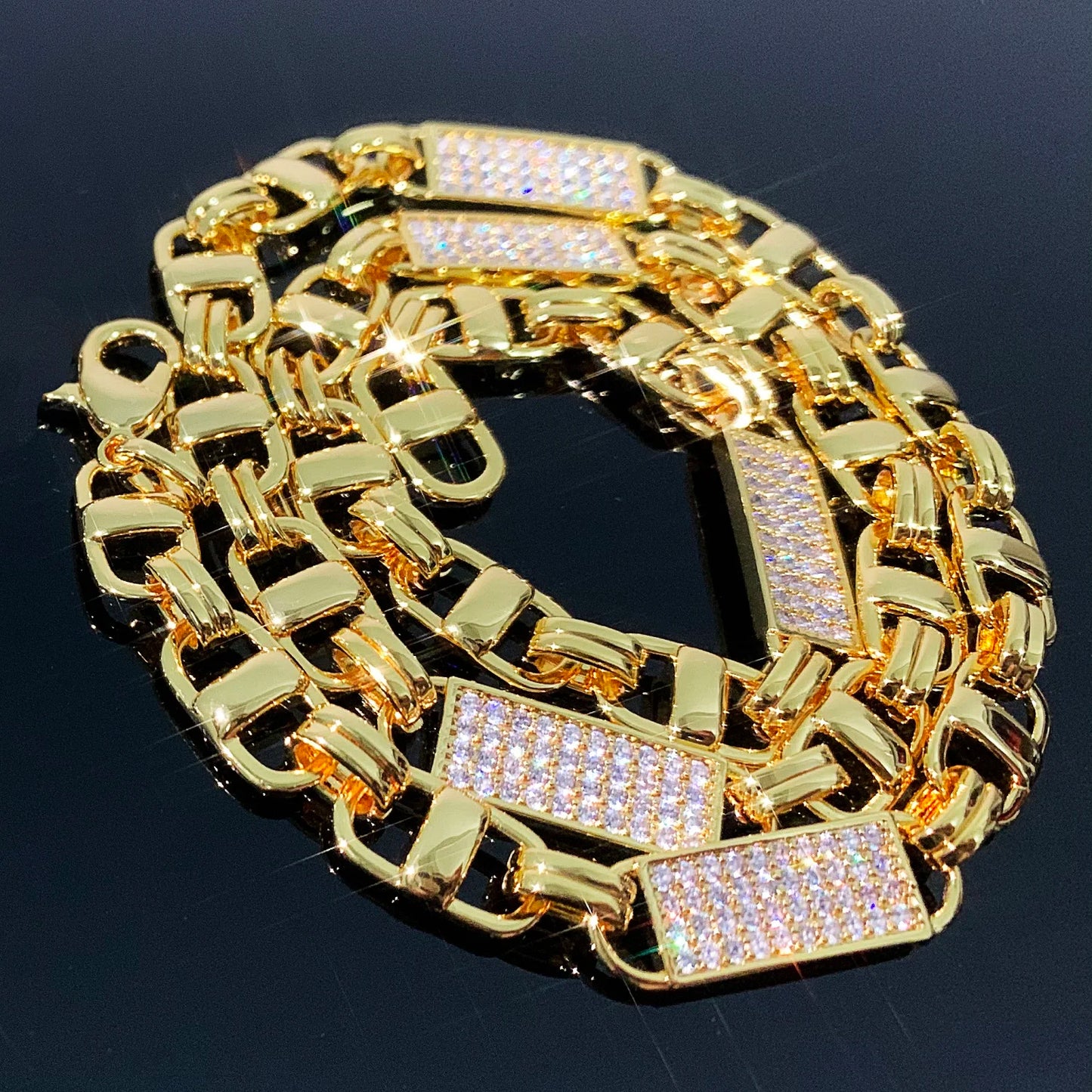 8mm Square Clustered Cuban Chain Necklace For Men Hip Hop Link Gold Color Bling Zirconia Fashion Rock Jewelry