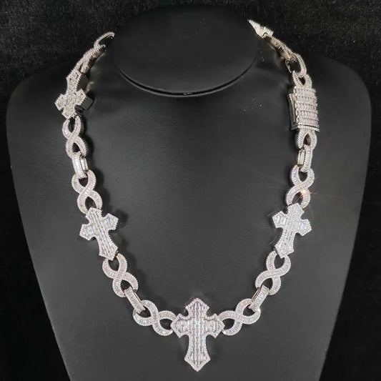 ESKEEM Big Cross Infinite Cuban Chain Necklace Full Iced Out CZ Link Chain Cubic Zircon Fashion Luxurious Choker HipHop Jewelry