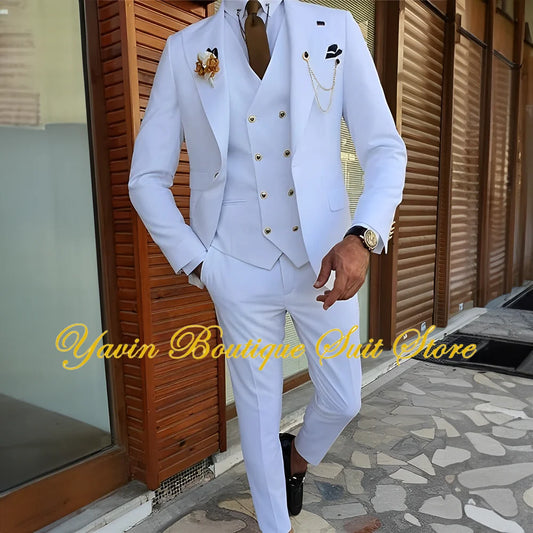 Men's Suit 3-piece Formal Blazer Pants Vest Wedding Groom Tuxedo Customized Elegant Men's Suits - Uknowucme