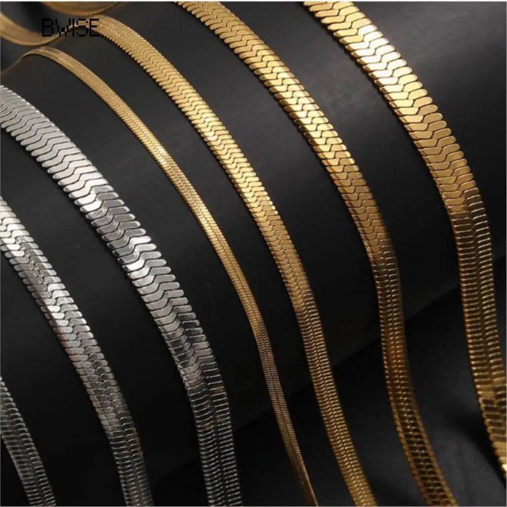 Hot Fashion Unisex Snake Chain Women Necklace Choker Stainless Steel Herringbone Gold Color Chain Necklace For Women Jewelry - Uknowucme