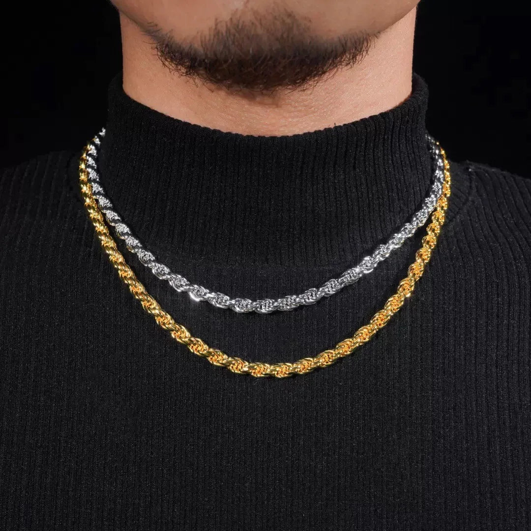 6mm Iced Moissanite Rope Chain Necklace Stainless Steel Hiphop Rapper Plated 18k Gold Bling Diamond Link Bracelet Necklaces Men - Uknowucme