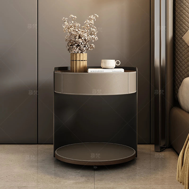 Modern Saddle Leather Nightstand Aesthetic Italian Luxury Trendy Bedside Table Drawers Nordic Mesitas De Noche Bedroom Furniture