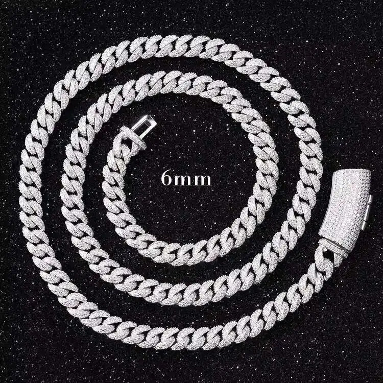Full Ice Out Mossanite Cuban Chain 6mm 9mm 13mm 2rows 925 Sterling Silver Chain Hip Hop Necklace VVS Moissanite Cuban Link Chain - Uknowucme