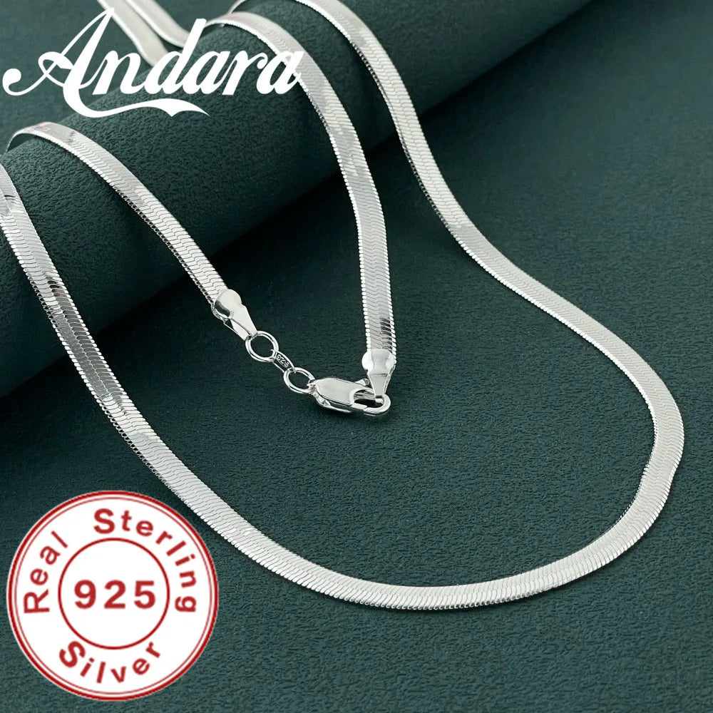 Original 925 Sterling Silver fine 4MM Blade Chain Necklace for Women Men Luxury wedding party Jewelry Holiday gifts - Uknowucme