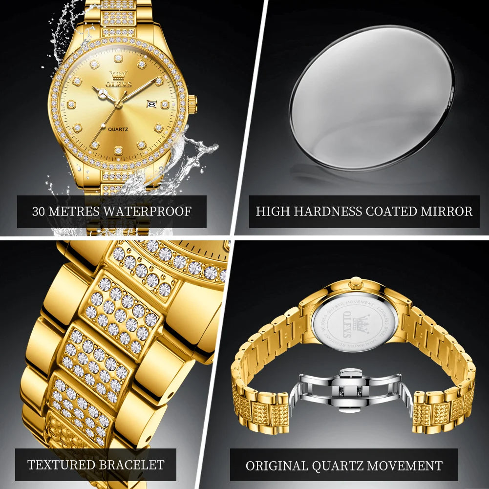 OLEVS Original Fashion Quartz Watch for Men Stainless Steel Waterproof Calendar Luminous High Quality Fashion Wrist Watch Men - Uknowucme