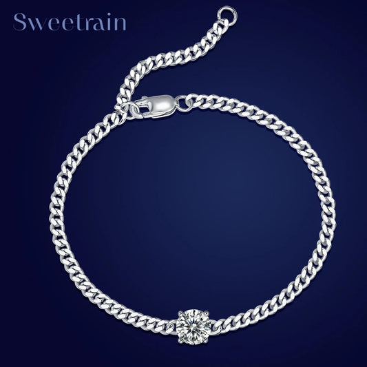 1Carat Moissanite Diamond Bracelet for Women Men 925 Sterling Silver Plated 18k White Gold Cuban Chain Bracelets Fine Jewelry