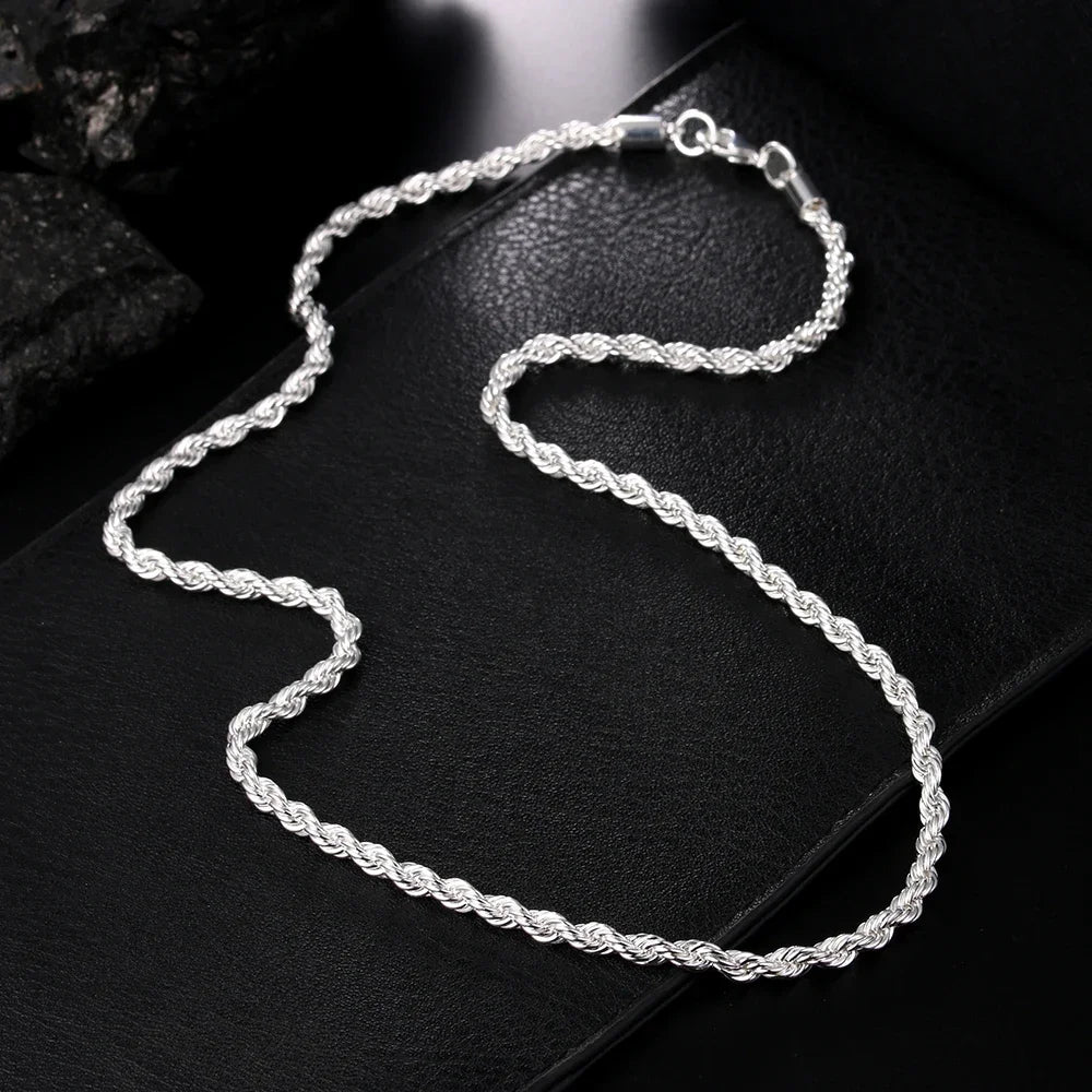 Hot Charms Fine 4MM Rope Chain 925 Sterling Silver Necklaces for Woman Men Classic Fashion Jewelry Wedding Party Holiday Gifts - Uknowucme