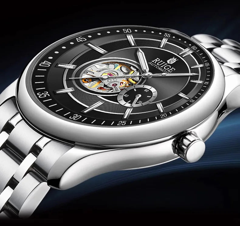 Men's Automatic Mechanical Watch - Elegant Stainless Steel, Calendar Function, Business and Leisure Style, Blue Dial and Date Wi - Uknowucme