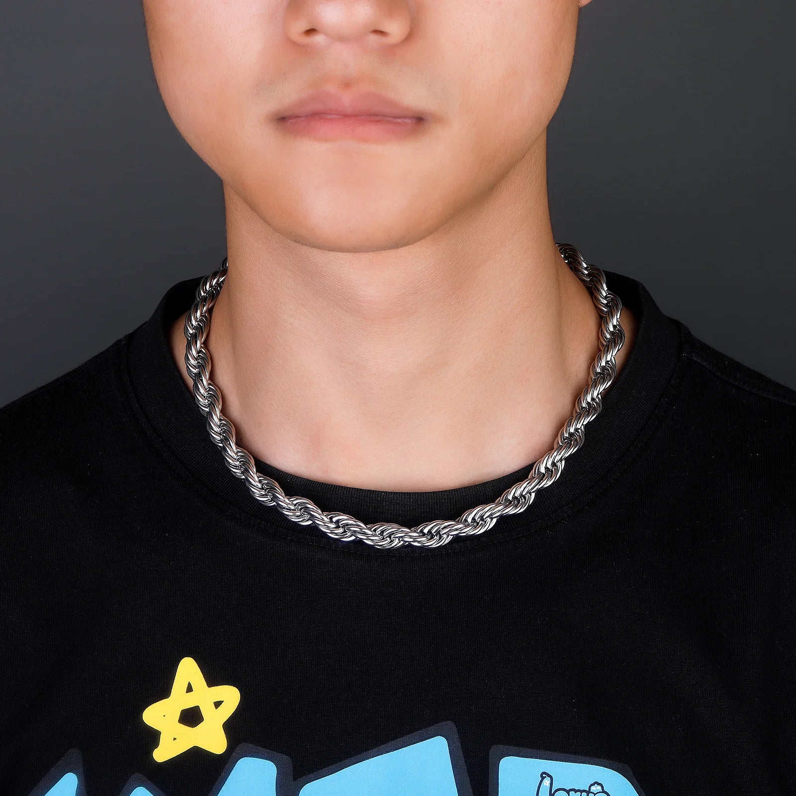 GUCY 10mm Rope Chain Necklace Lowkey fashion Stainless Steel Men Women Jewelry Gifts - Uknowucme