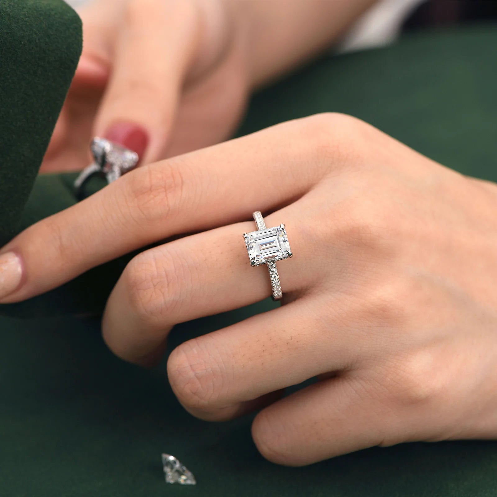 Newshe Solid 925 Sterling Silver Engagement Ring for Women 3 Ct Emerald Cut Hide Halo Cubic Zircon Sparking Wedding Fine Jewelry - Uknowucme