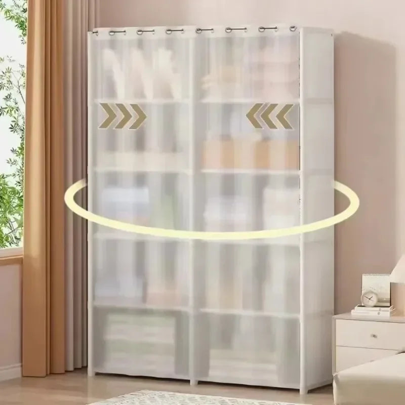 Open Closets Dustproof Wardrobe Storage Cabinet with Large Capacity Curtains Simple Assembly Clothes Organizer Bedroom Furniture