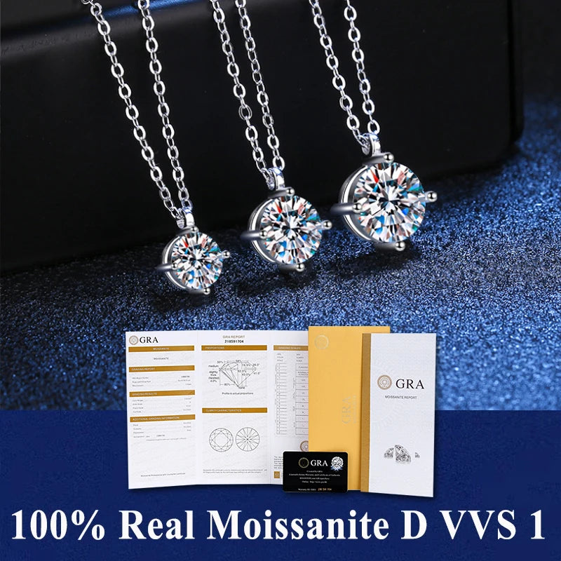 925 Sterling Silver Necklace Pendant 100% Real Moissanite For Women Fashion Clavicle Chain Necklaces Wedding Party Jewelry Gift - Uknowucme