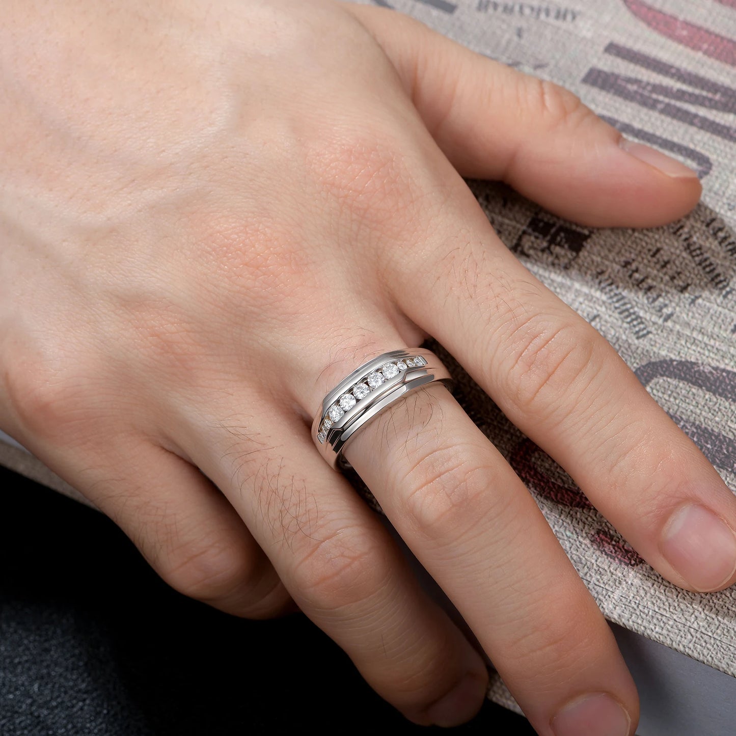 Full Moissanite Wedding Band for Men 925 Sterling Silver Engagement Rings Pave Round Eternity Promise Ring Size 8-12 - Uknowucme