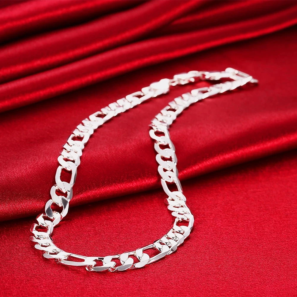 New luxury 925 Sterling silver classic 10MM Figaro Chain bracelets neckalces jewelry set for man women fashion party Accessories - Uknowucme