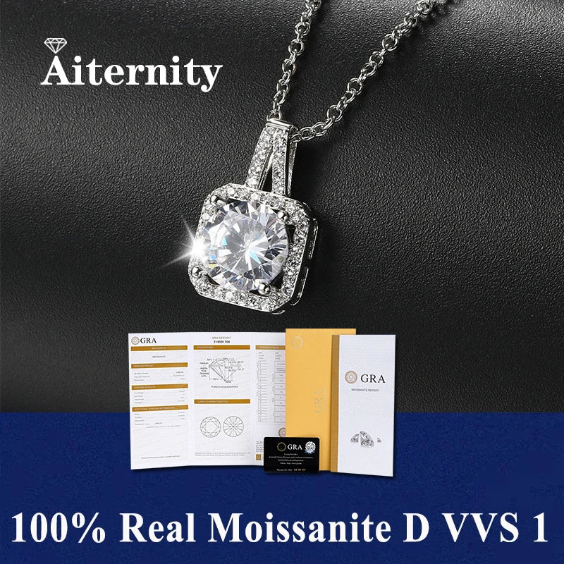 925 Sterling Silver Necklace Pendant 100% Real Moissanite For Women Fashion Clavicle Chain Necklaces Wedding Party Jewelry Gift - Uknowucme