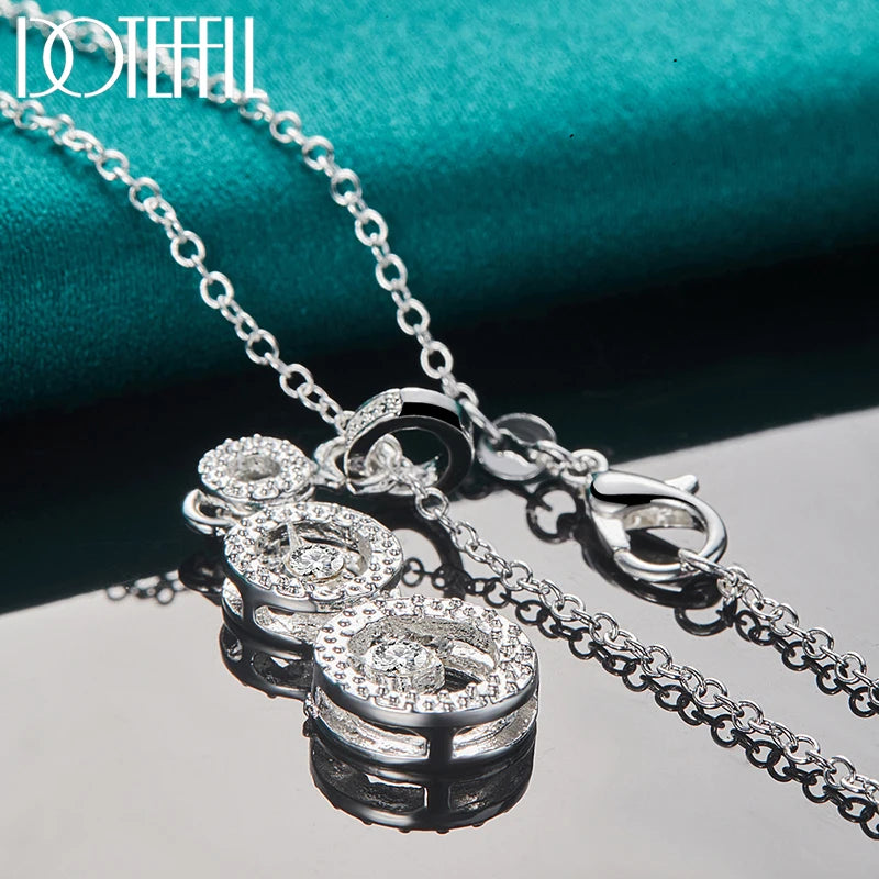 DOTEFFIL 925 Sterling Silver Three Round Circle AAA zircon Pendants Necklace 18 inch Chain For Woman Wedding Engagemen Jewelry - Uknowucme
