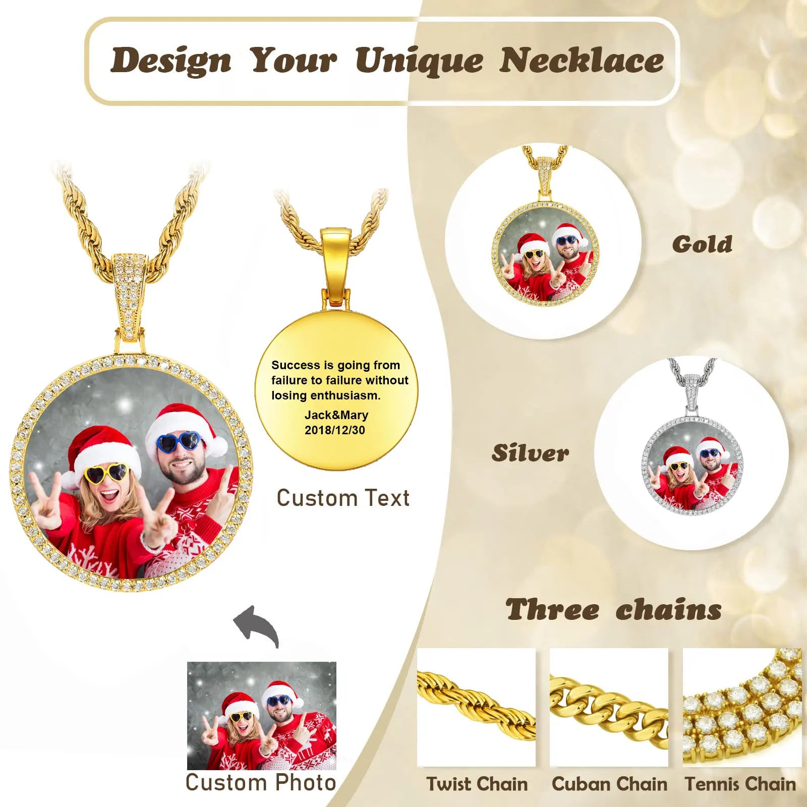 Custom Moissanite Photo Pendant 925 Silver VVS Personalized DIY Memory Picture Mini Small Medium Circle Chain Pendant Necklace - Uknowucme