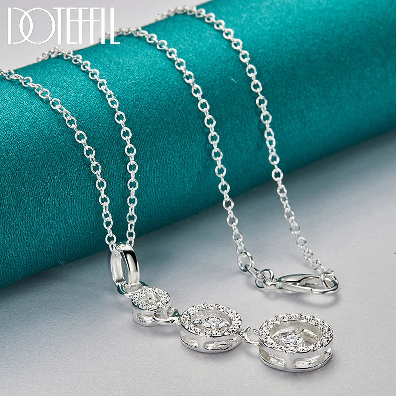 DOTEFFIL 925 Sterling Silver Three Round Circle AAA zircon Pendants Necklace 18 inch Chain For Woman Wedding Engagemen Jewelry - Uknowucme