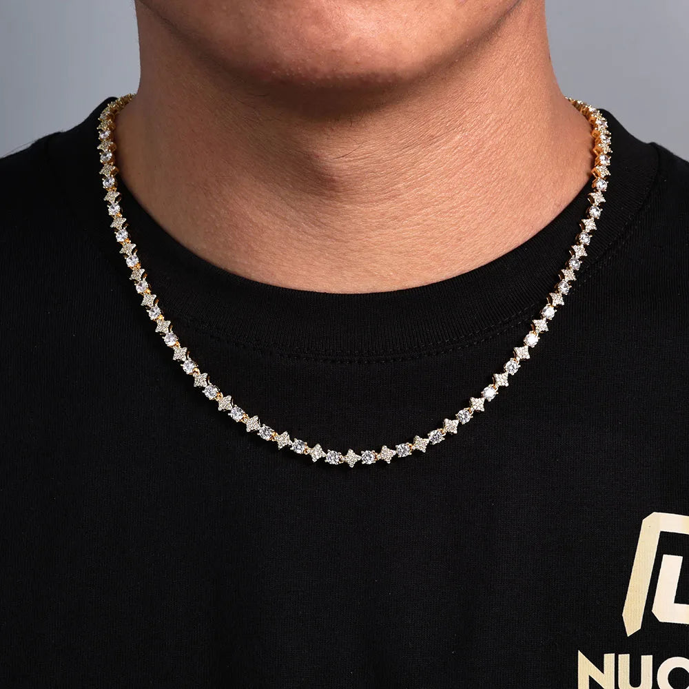 ESKEEM Custom Black White Moissanite Star Tennis Chain Exquisite Party Wedding Gift Bling Iced VVS 925 Silver Tennis Necklace - Uknowucme
