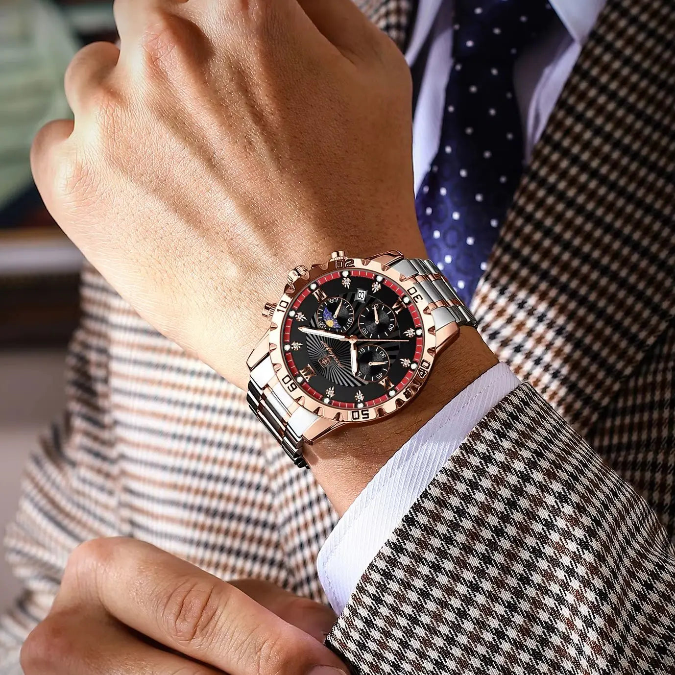 POEDAGAR Top Fashion Watches For Men Chronograph Date Stainless Steel Man Watch Waterproof Luminous Luxury Quartz Men Wristwatch - Uknowucme