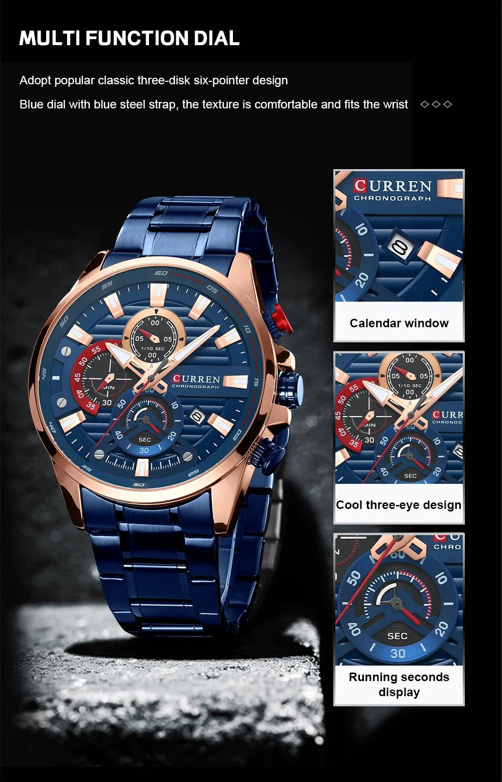 CURREN  Multifunctional Quartz Men's Watch Sport Stainless Steel Strap Luminous Watch with Automatic Date часы мужские наручные - Uknowucme